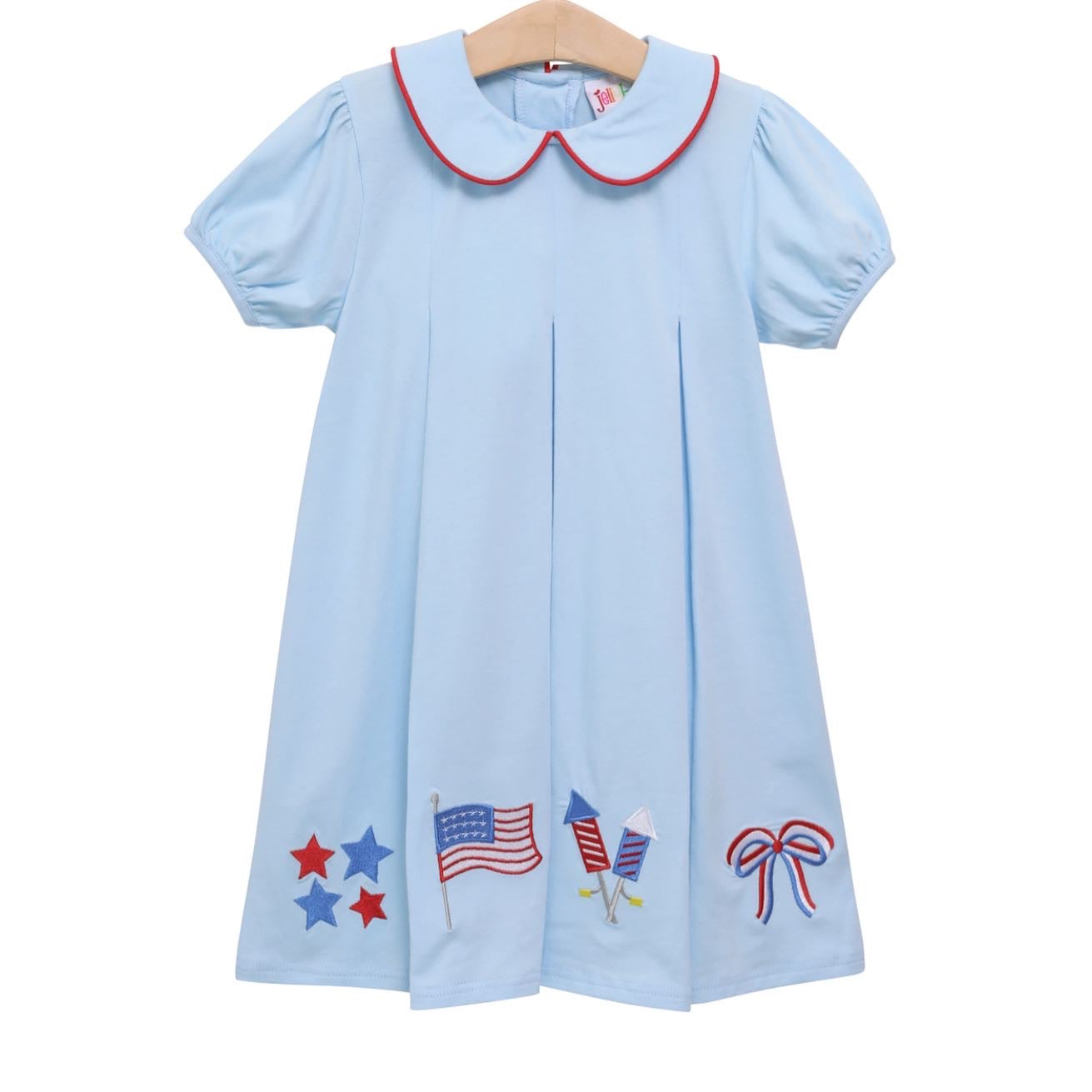 Patriotic Pleat Embroidery Dress