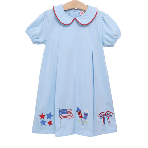 Patriotic Pleat Embroidery Dress