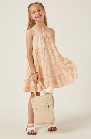 Front Tie Floral Tiered Dress