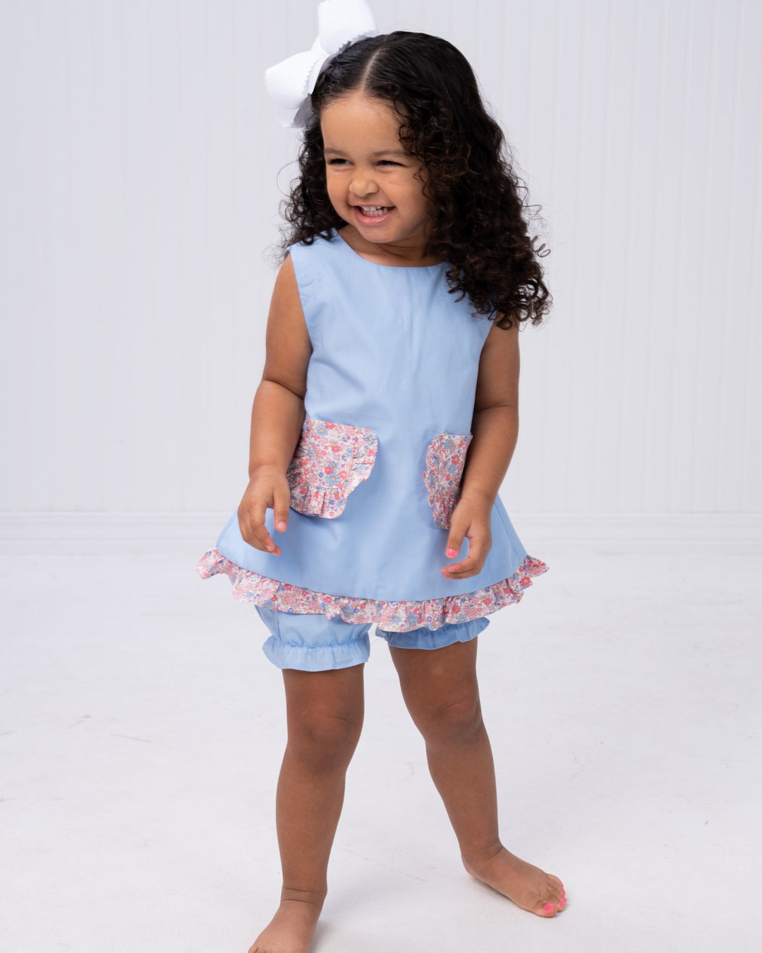 Alexander Blue with Pink Floral Bloomer Set