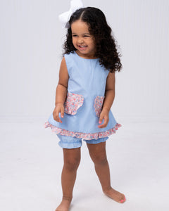 Alexander Blue with Pink Floral Bloomer Set