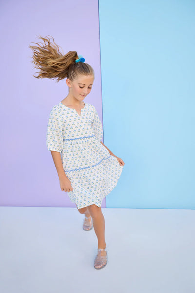 Madaket Dress- Blue Tulip Block Print