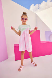 Swoop Dress- Pink & Green Stripe