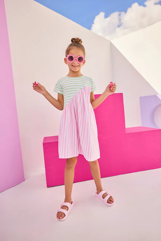 Swoop Dress- Pink & Green Stripe