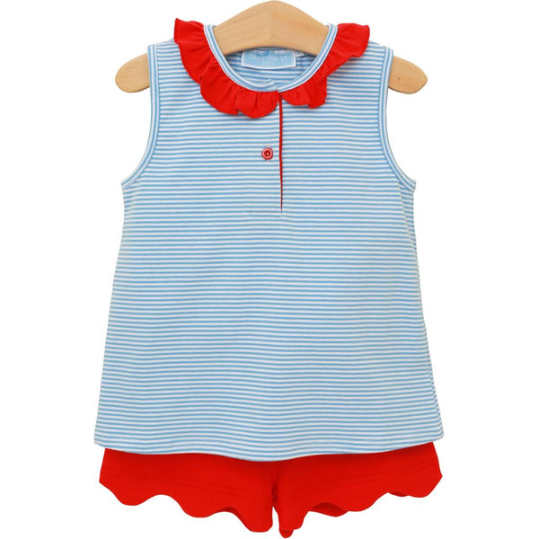 Nora Short Set- Cornflower Stripe/Red