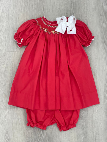 Petit Ami Red Smocked Bishop Dress