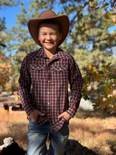 Howdy Western Shirt Burgundy/Blue Plaid