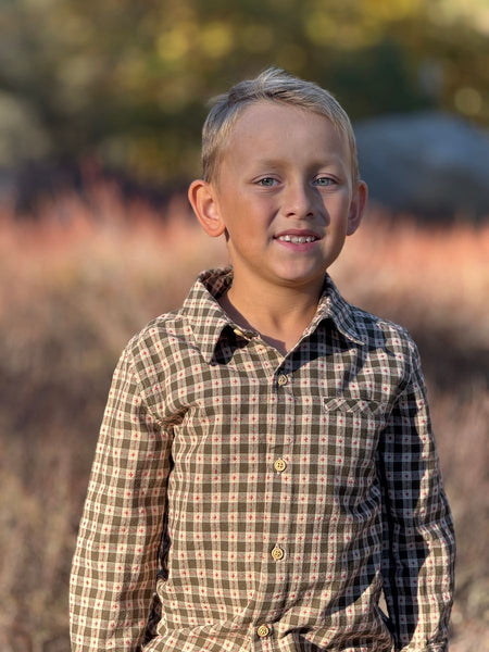 Atwood Woven Shirt- Sage/Rust Stitch Plaid