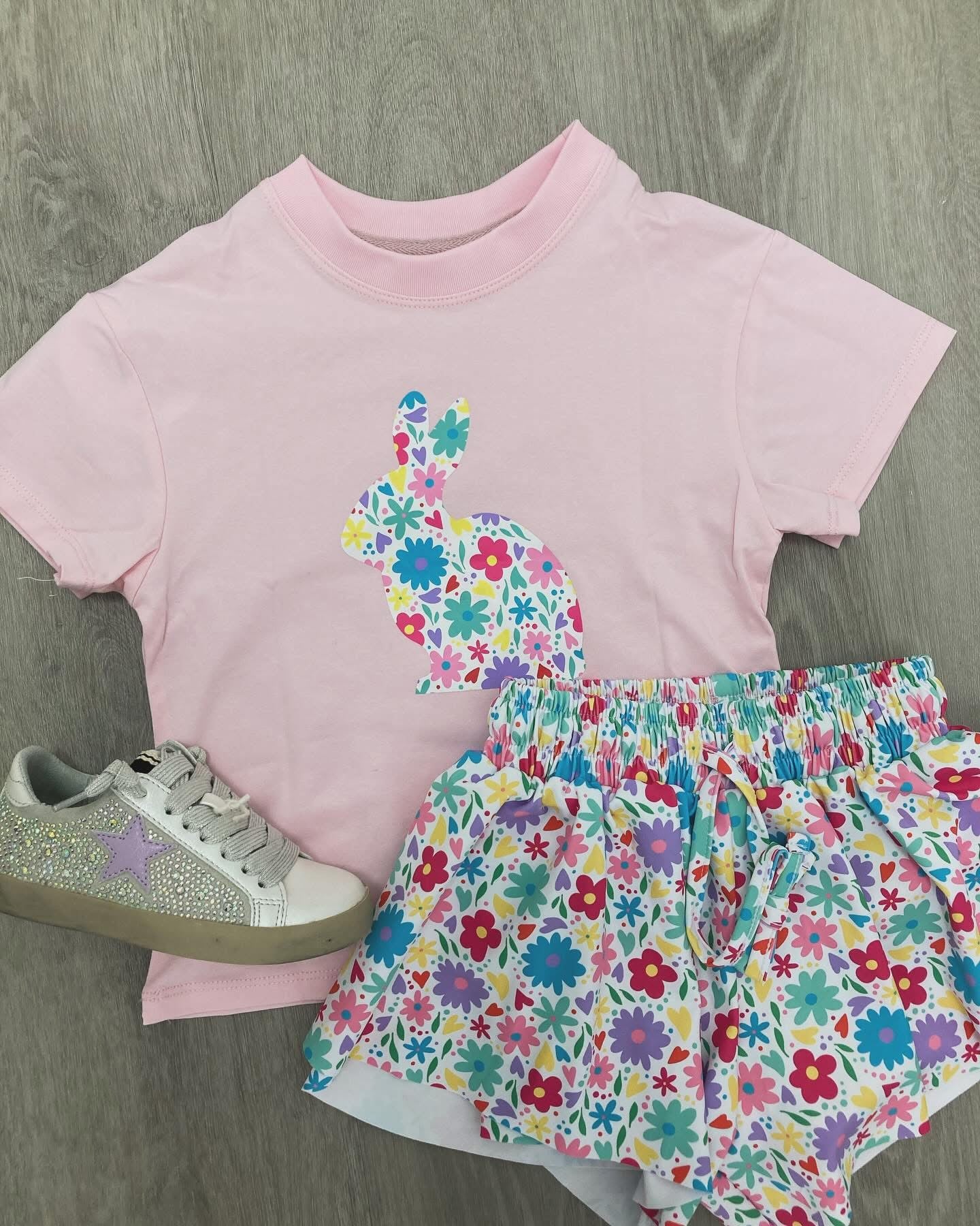 Floral Bunny Lt. Pink Boxy Tee