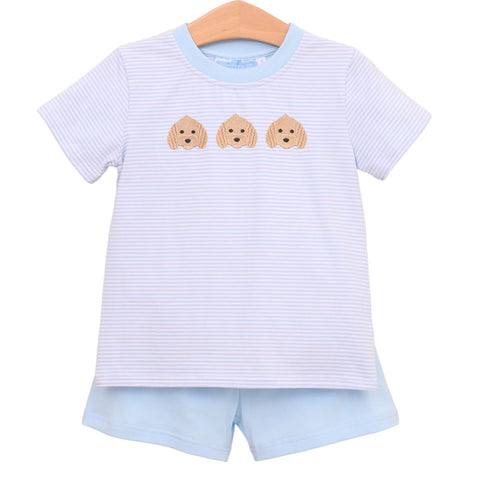 Puppy Trio Embroidery Short Set- TSK