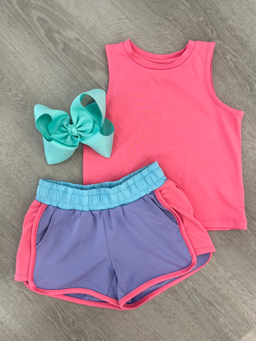 Purple Color Block Shorts