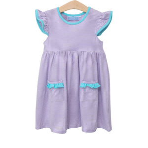 Lucy Dress- Lavender Stripe and Aqua