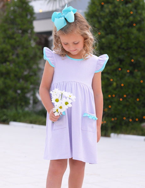 Lucy Dress- Lavender Stripe and Aqua