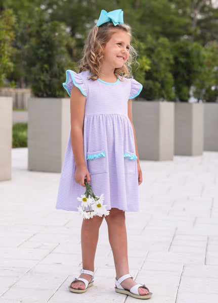 Lucy Dress- Lavender Stripe and Aqua