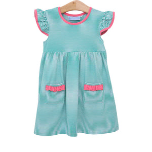 Lucy Dress- Mint Stripe and Pink