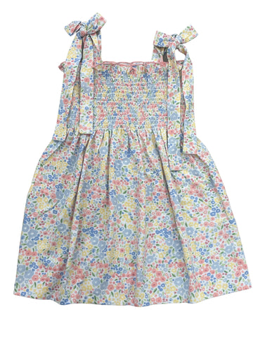 Pink/Blue Floral Smocked Tie Dress