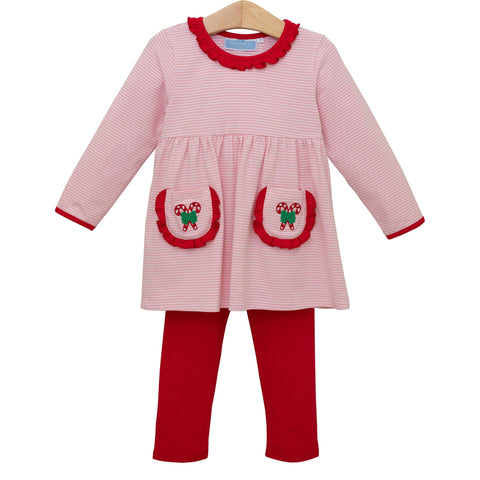 Candy Cane Embroidery Ruffle Pants Set