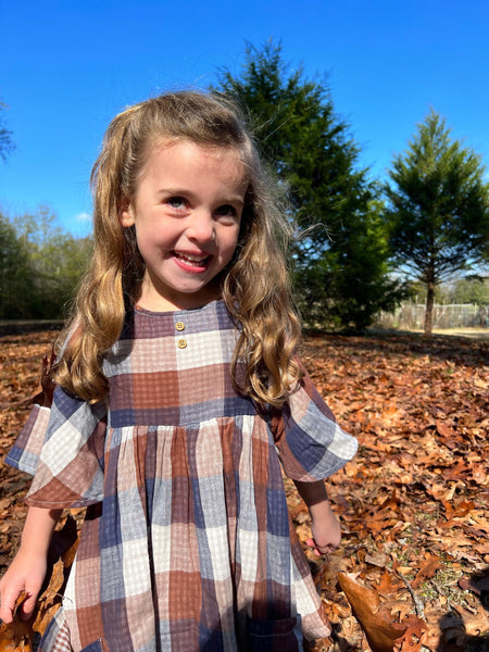 Korin Dress- Blue and Brown Plaid