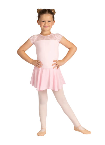 Pink Cap Sleeve Lace Dress Leotard (24202C)