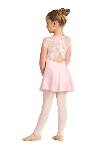 Pink Cap Sleeve Lace Dress Leotard (24202C)