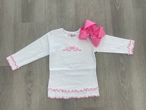 White Long Sleeve Pink Bow Shirt