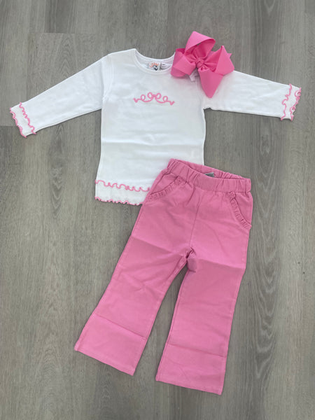 White Long Sleeve Pink Bow Shirt