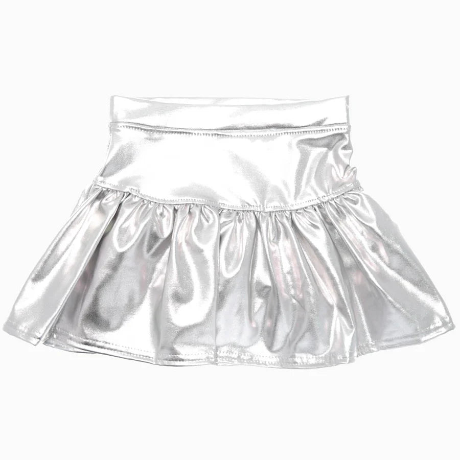 Slick Metallic Gathered Skort- Silver