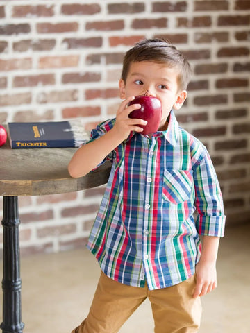 Prep School Plaid Long Sleeve Button Down Shirt