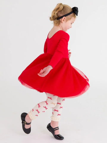 Red Long Sleeve Tulle Twirl Dress