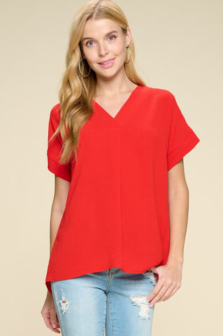 Ladies Red V Neck Top