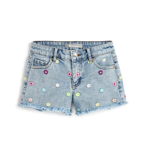 Tractr Girls Floral Embroidered Frayed Hem Shorts