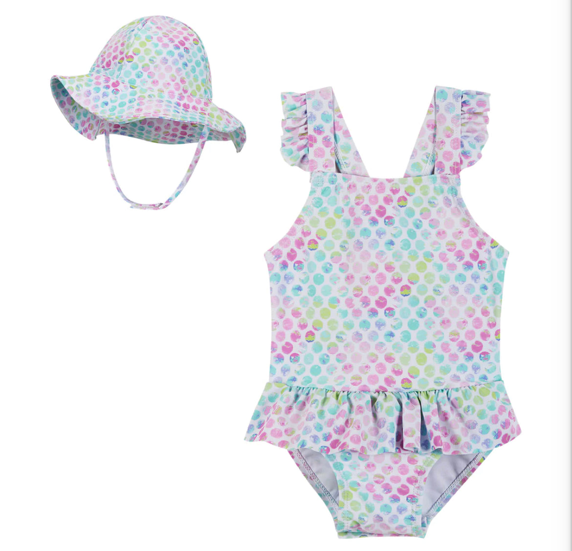 Aqua Tie Dye Swimsuit with Hat