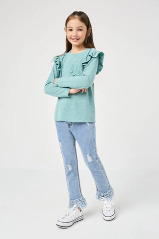 Ruffle Long Sleeve Pocket Shirt