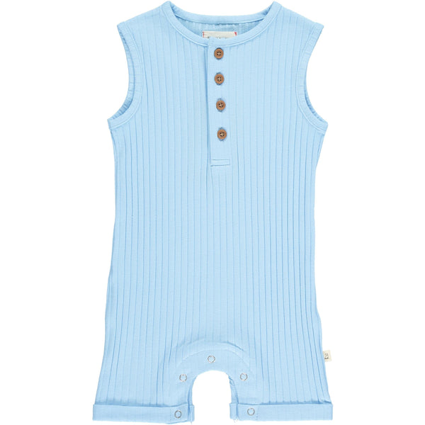Ribbed Henley Playsuit- Blue