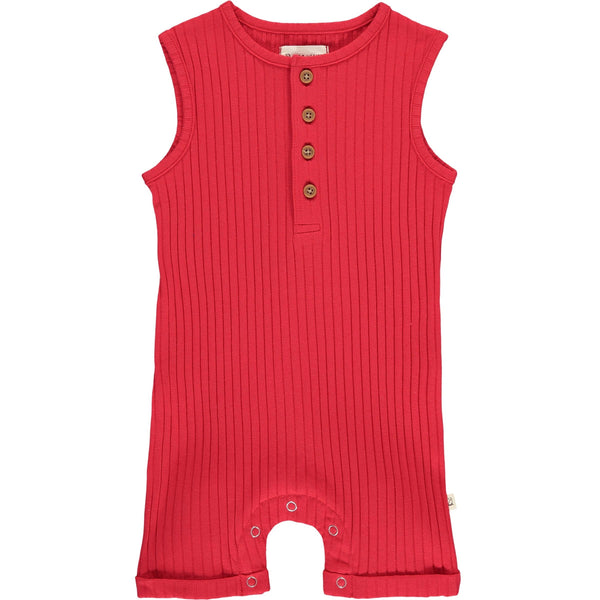 Ribbed Henley Playsuit- Red