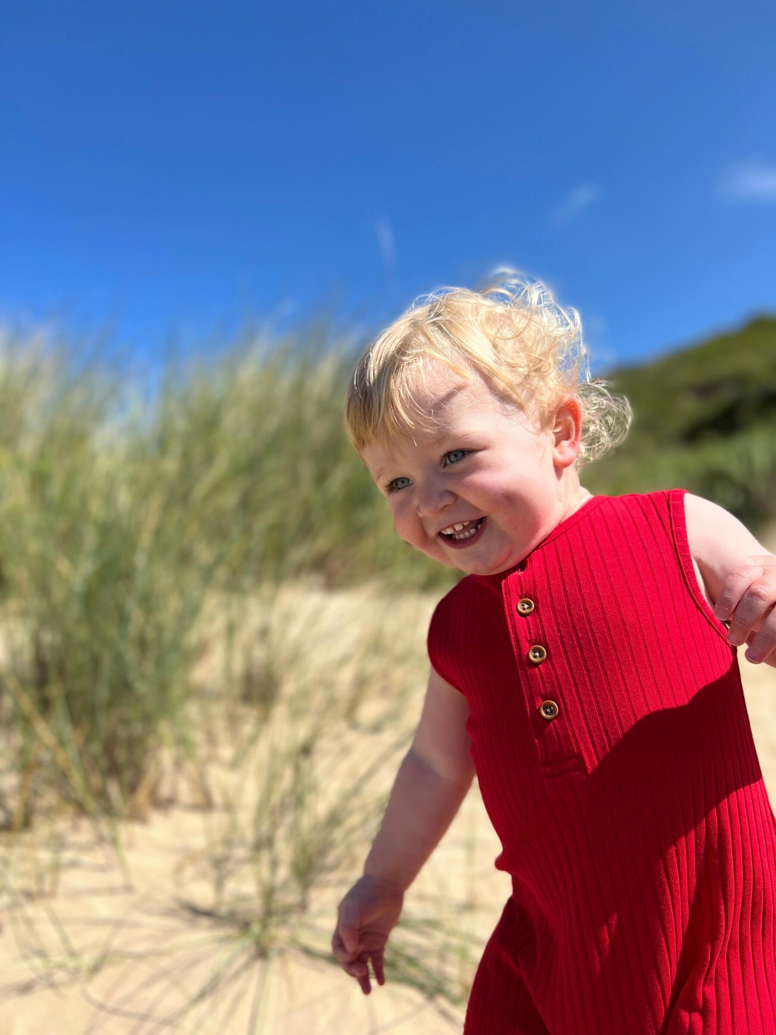 Ribbed Henley Playsuit- Red