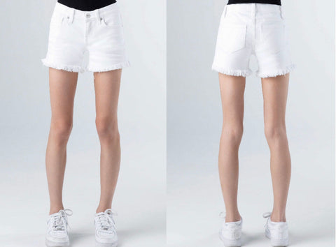 Ceros White Denim Frayed Shorts
