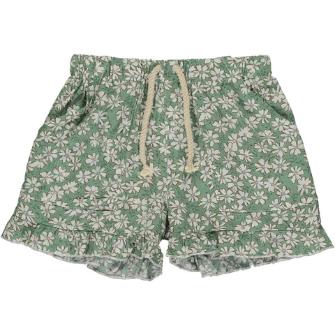 Brynlee Ruffle Shorts-Green Daisy