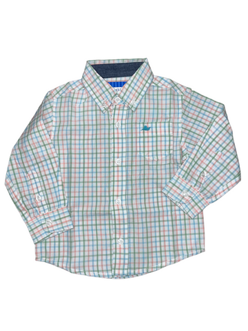Southbound Boys LS Dress Shirt- Peach/Aqua/Green