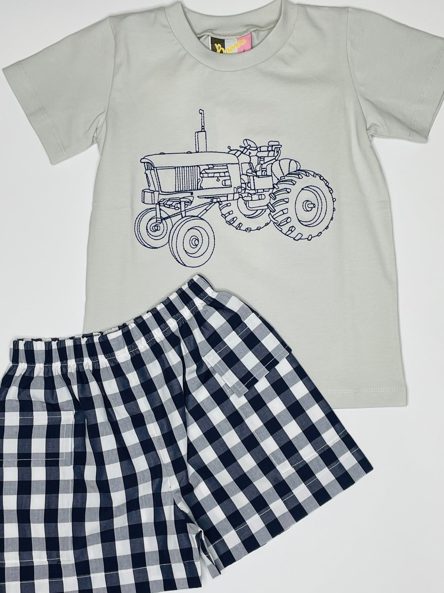 Tractor Embroidered Short Set