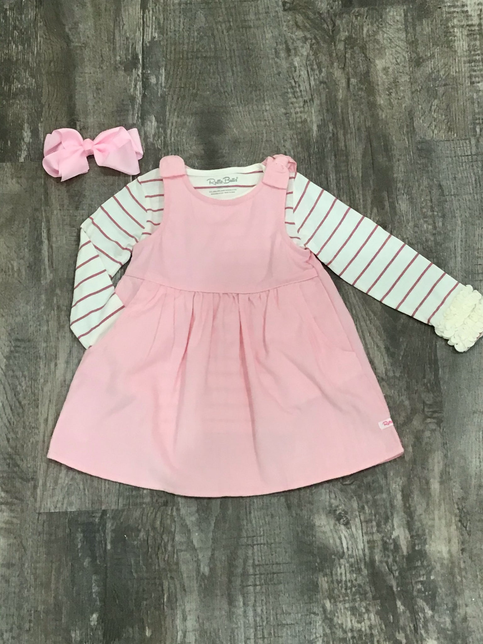 Ballet Pink Corduroy Jumper Bow Dress
