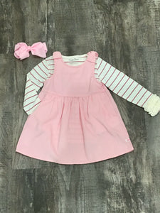 Ballet Pink Corduroy Jumper Bow Dress