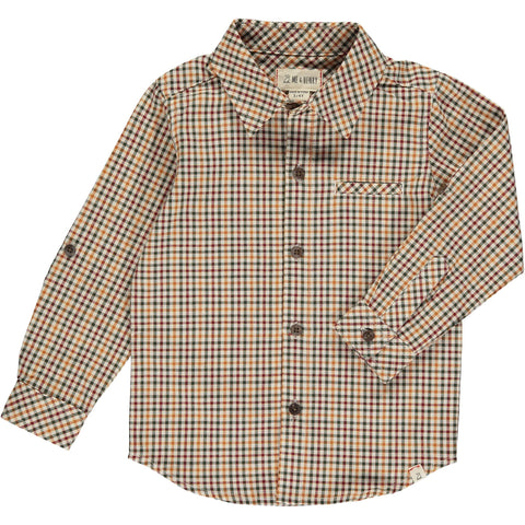 Atwood Woven Shirt- Navy/Gold Plaid