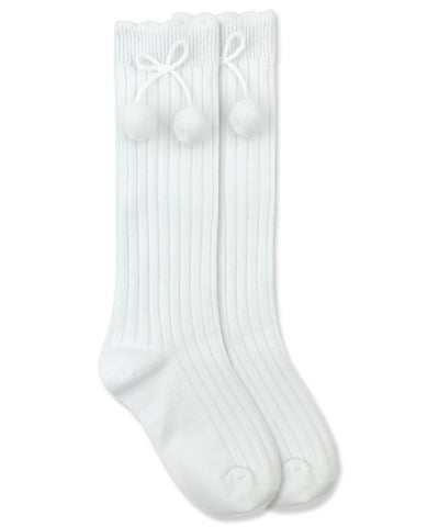 White Pom Pom Knee High Socks