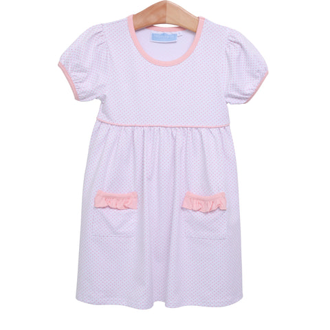 Lillian Pocket Dress-Light Pink Dot