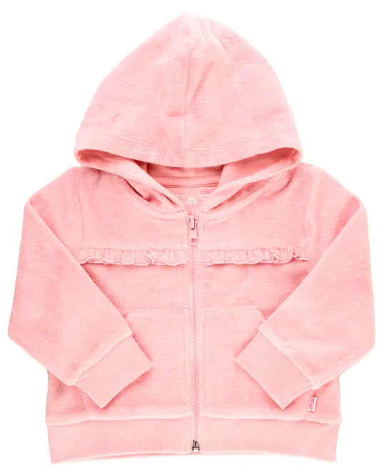 Pink Terry Knit Ruffle Hoodie