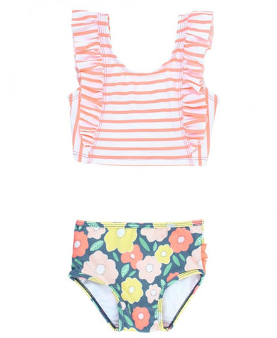 Flowering Around Stripe Waterfall Tankini